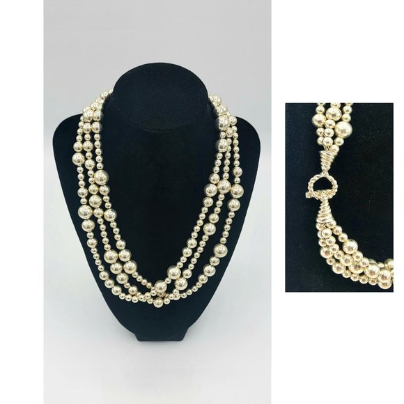 Tiffany & Co. Sterling Silver Triple Torsade Necklace 3-Strand Bead Ball Toggle - Picture 1 of 8